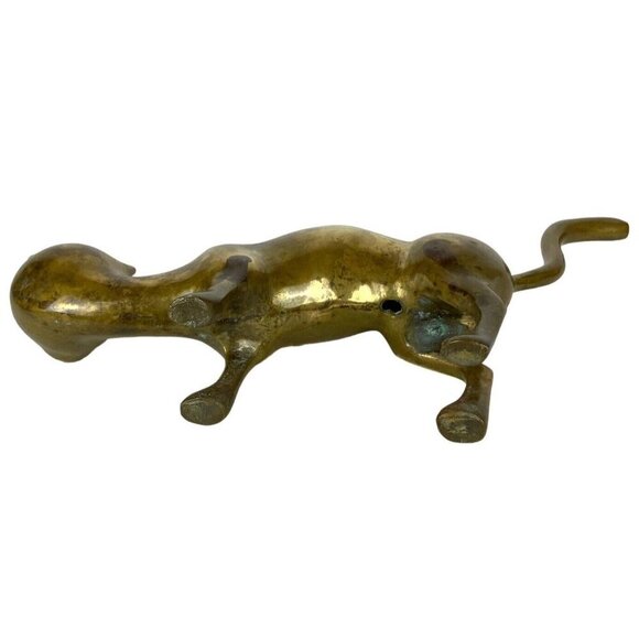Antique Cast Brass Cat Figurine With Raised Tail Mid Century Decor - Picture 5 of 5
